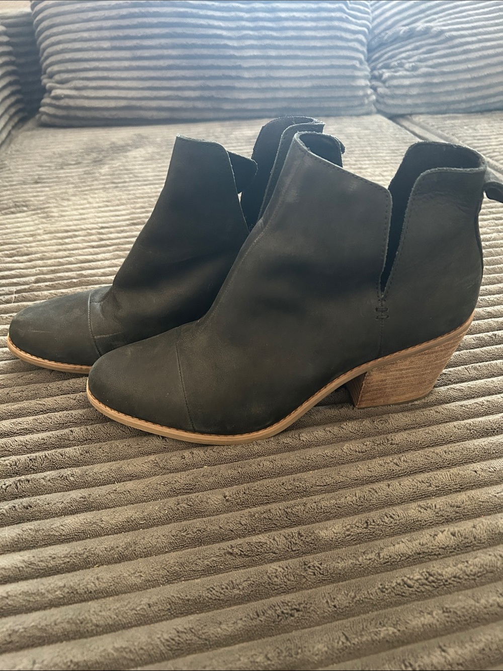 Toms Black Cutout Ankle Booties with Stacked Wood Heel